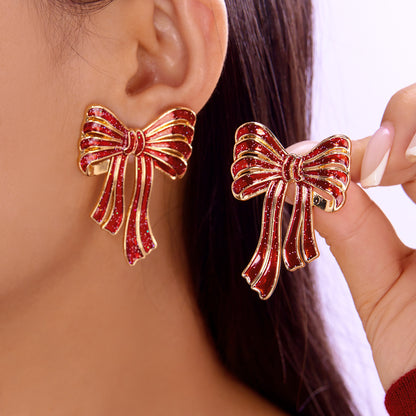 Exaggerated Enamel Christmas Tree Snowflake Candy Cane Hoop Earrings for Women Xmas Necklace Earring New Year Party Jewelry Gift