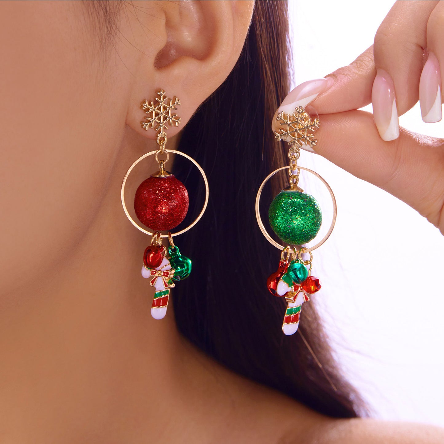 Exaggerated Enamel Christmas Tree Snowflake Candy Cane Hoop Earrings for Women Xmas Necklace Earring New Year Party Jewelry Gift