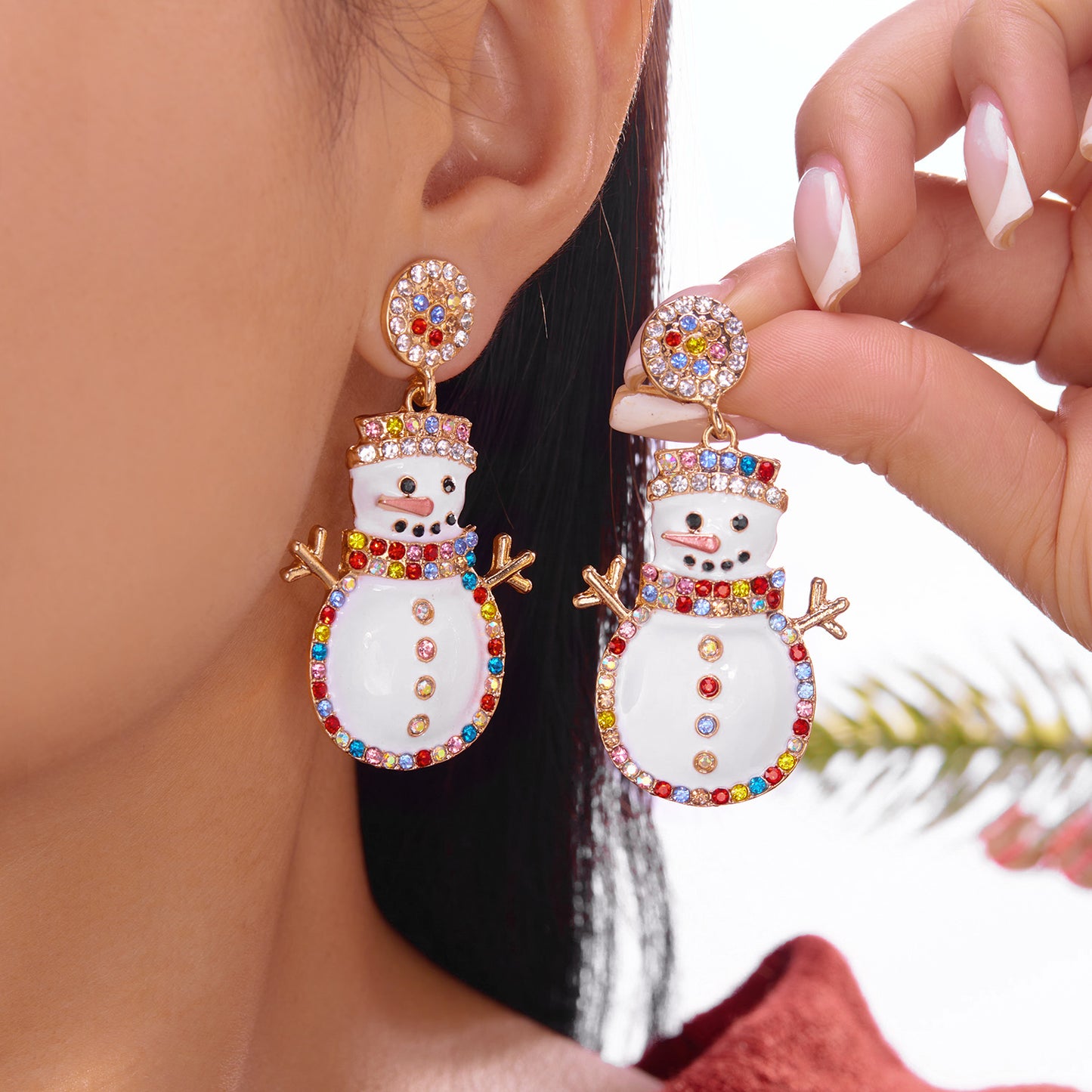 Exaggerated Enamel Christmas Tree Snowflake Candy Cane Hoop Earrings for Women Xmas Necklace Earring New Year Party Jewelry Gift