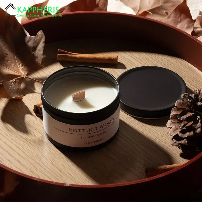 Classic Home Decorative Candles Black Tin Can With Lid Scented Aromatic Candles With Wooden Wick An 2