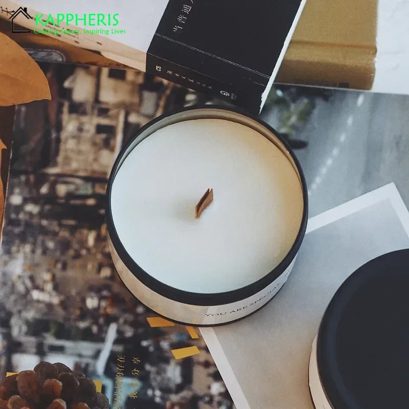 Classic Home Decorative Candles Black Tin Can With Lid Scented Aromatic Candles With Wooden Wick An 3
