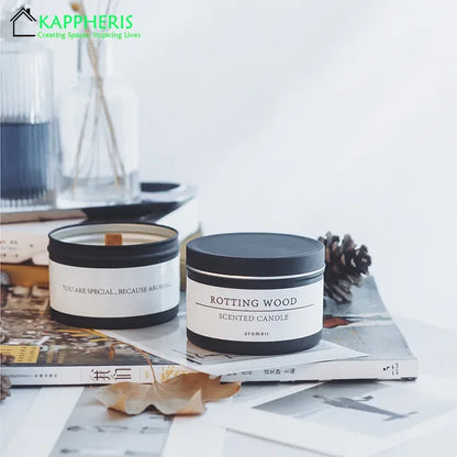 Classic Home Decorative Candles Black Tin Can With Lid Scented Aromatic Candles With Wooden Wick An 4