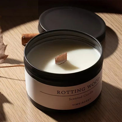 Classic Home Decorative Candles, Black Tin Can with Lid, Scented Aromatic Candles with Wooden Wick and Dried Flower