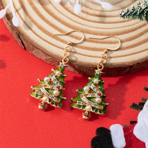 Crystal Star Earrings, Green Christmas Tree Stud, Women Dangle Jewelry, Party Gift