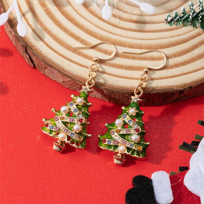 Crystal Star Earrings, Green Christmas Tree Stud, Women Dangle Jewelry, Party Gift