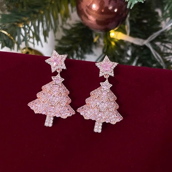 Crystal Star Earrings, Green Christmas Tree Stud, Women Dangle Jewelry, Party Gift
