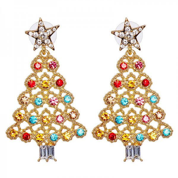 Crystal Star Earrings, Green Christmas Tree Stud, Women Dangle Jewelry, Party Gift