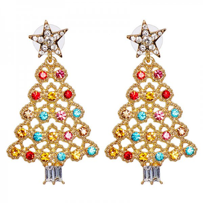 Crystal Star Earrings, Green Christmas Tree Stud, Women Dangle Jewelry, Party Gift