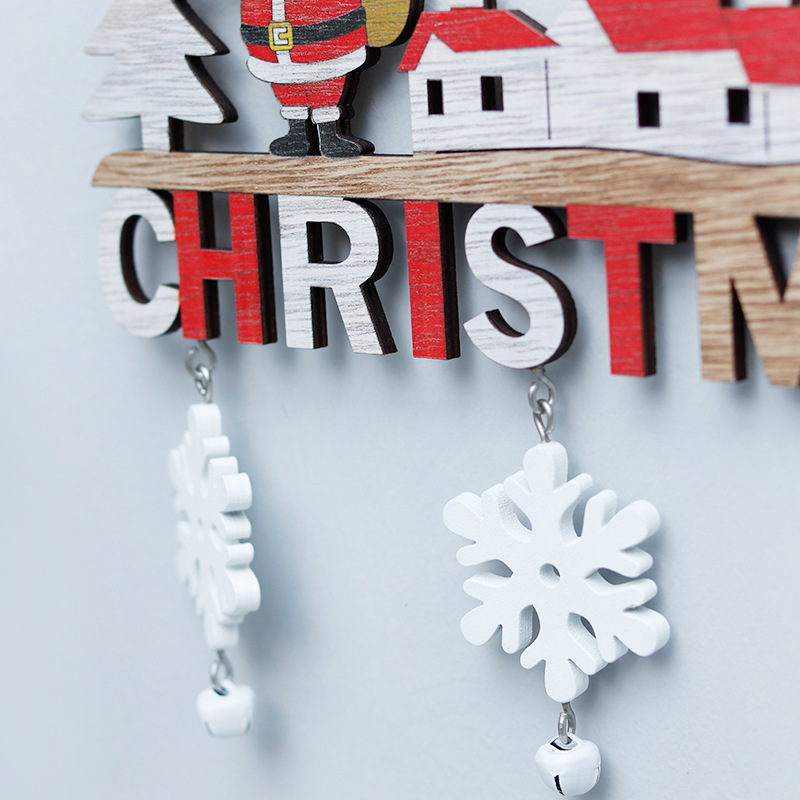 Snowman Santa Claus Christmas Letter Door Sign Wooden Pendant Handicraft Deer Home Decoration 1
