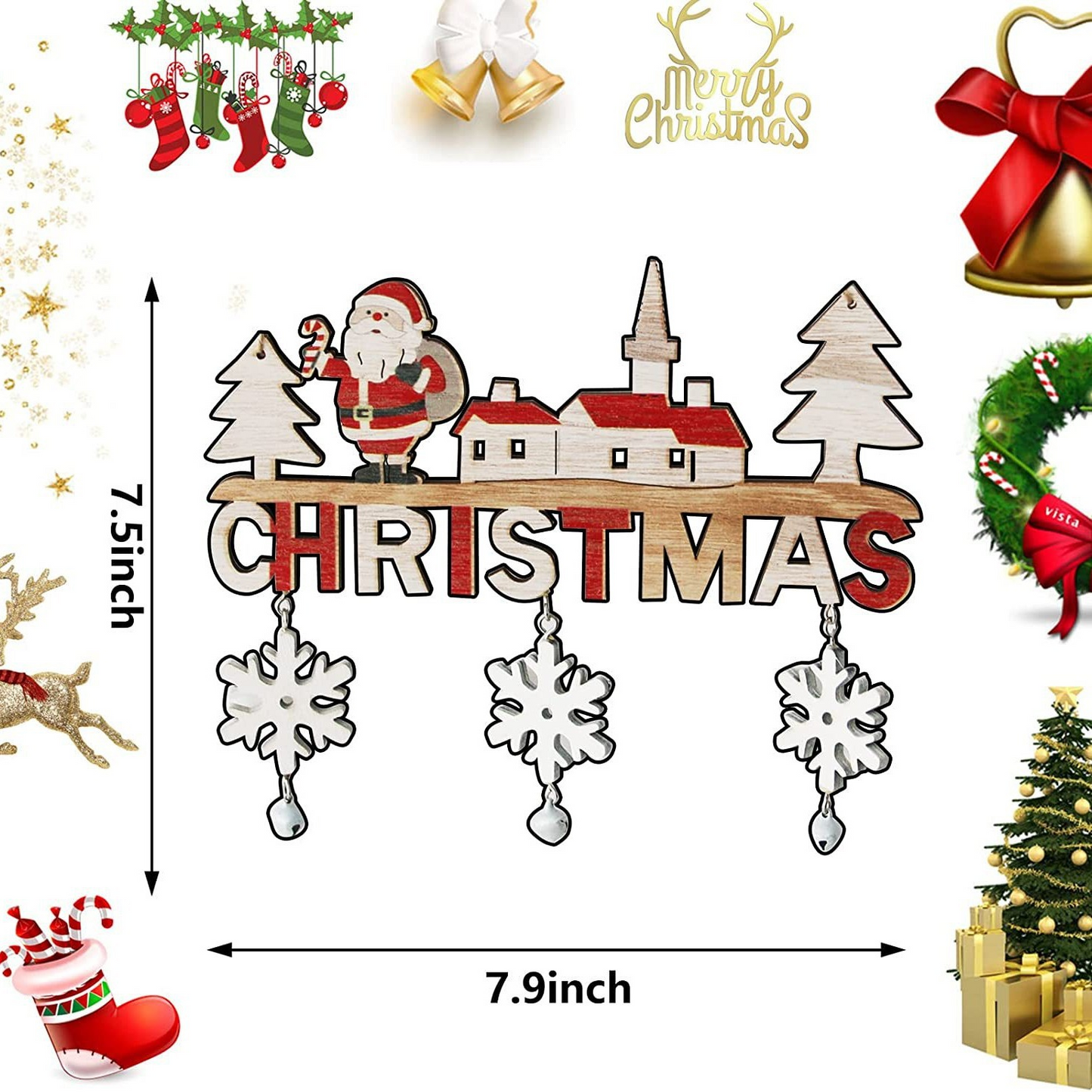 Snowman Santa Claus Christmas Letter Door Sign Wooden Pendant Handicraft Deer Home Decoration 2