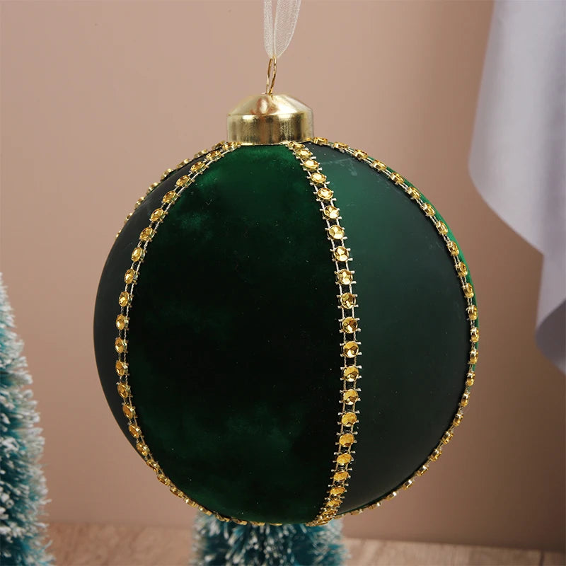 Flocked Glass Christmas Balls, Rhinestone Ornaments, Holiday Tree Hangings, Indoor Outdoor Festive Decorations