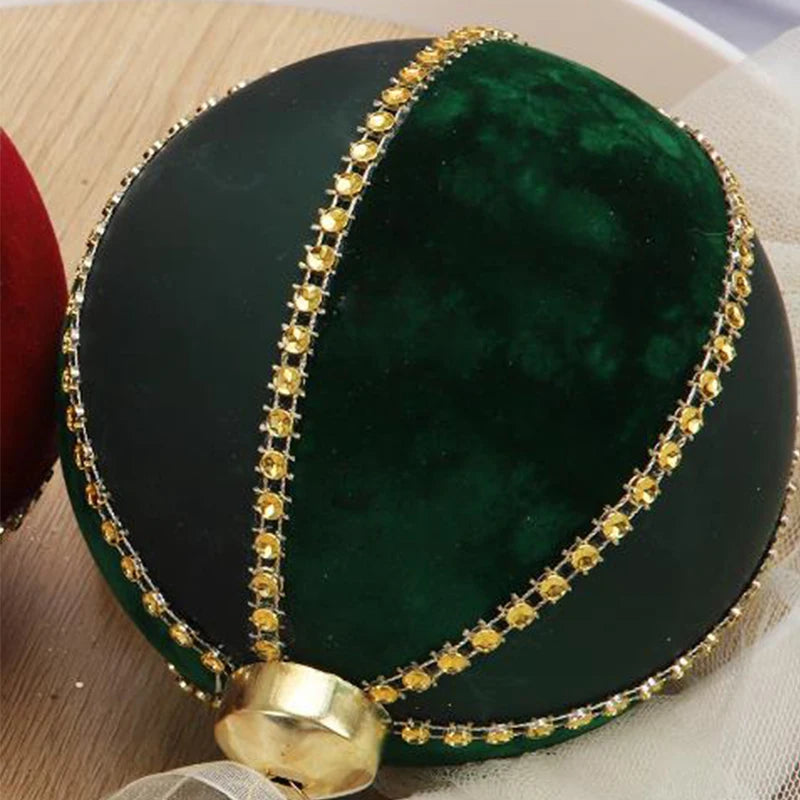 Flocked Glass Christmas Balls, Rhinestone Ornaments, Holiday Tree Hangings, Indoor Outdoor Festive Decorations