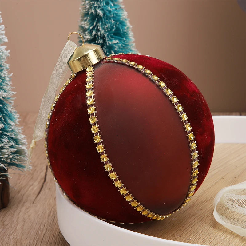 Flocked Glass Christmas Balls, Rhinestone Ornaments, Holiday Tree Hangings, Indoor Outdoor Festive Decorations