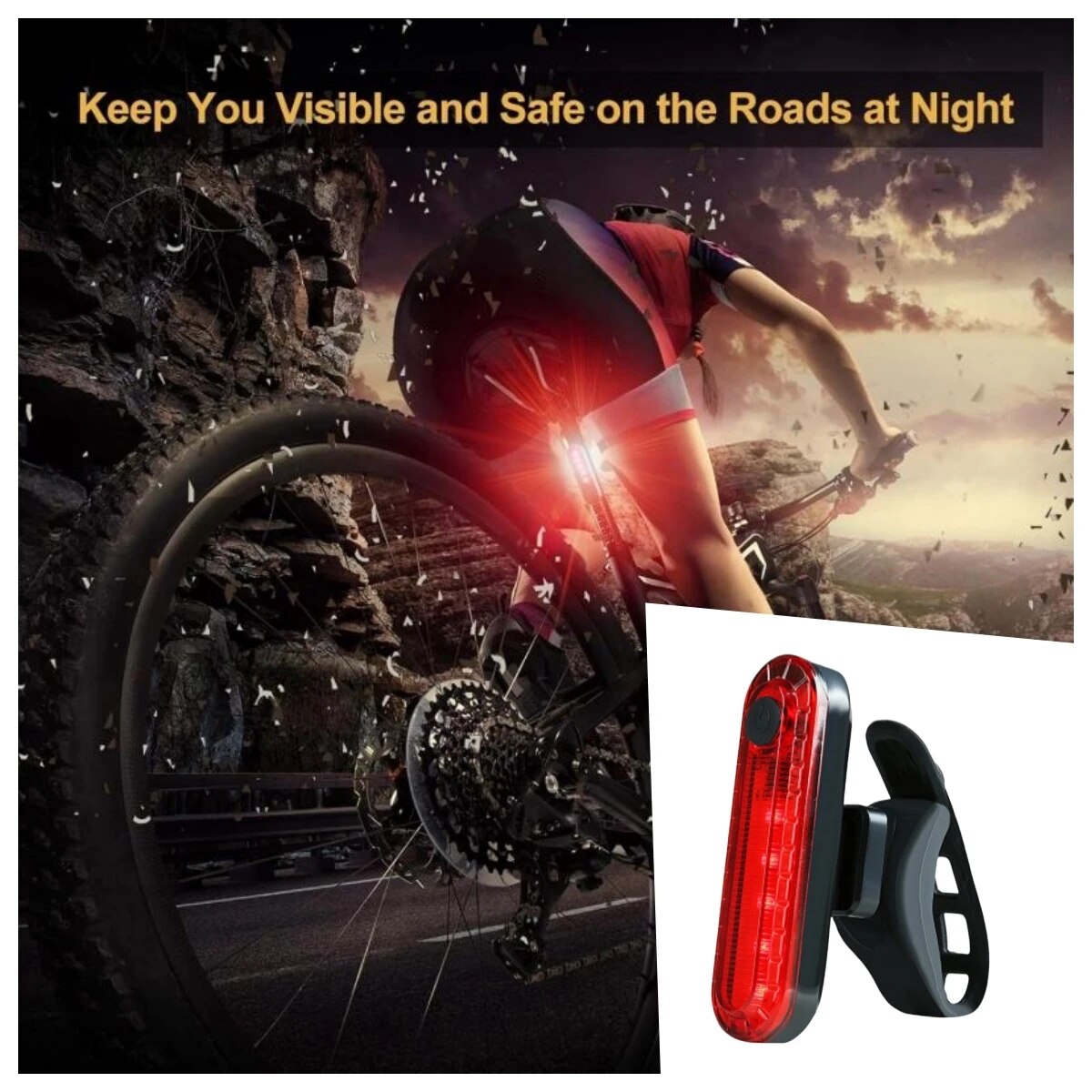 Bright Bicycle Rear Light, USB Rechargeable LED Bike Tail Light, Safety Cycling Flashlight, Lighting Modes for Road