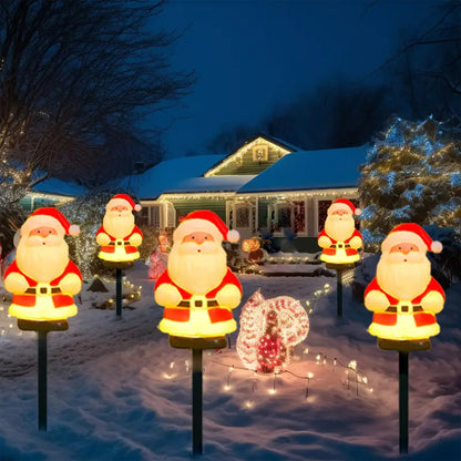 Solar Powered Christmas Santa Claus Pathway Lights, Garden Stake Lights, Xmas Holiday Patio Camping Decoration