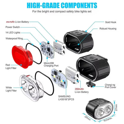 Rechargeable Bicycle Lights Set Front Rear USB Cycling Flashlight Mountain Bike Lantern Accessories 3
