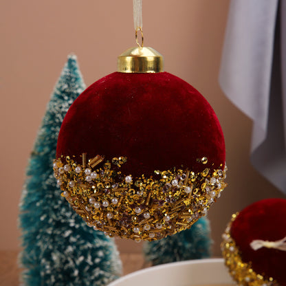 Red Christmas Balls Ornaments Red Glitter Sequin Velvet Christmas Tree Hanging Balls for Home Wedding Party Decor