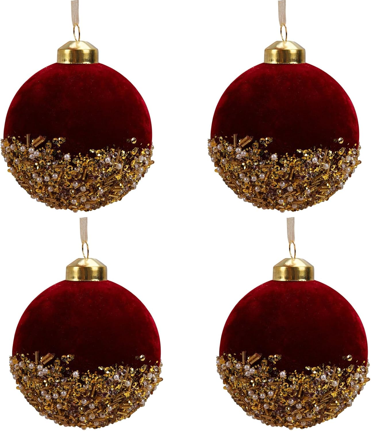 Red Christmas Balls Ornaments Red Glitter Sequin Velvet Christmas Tree Hanging Balls for Home Wedding Party Decor
