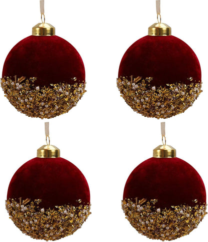 Red Christmas Balls Ornaments Red Glitter Sequin Velvet Christmas Tree Hanging Balls for Home Wedding Party Decor