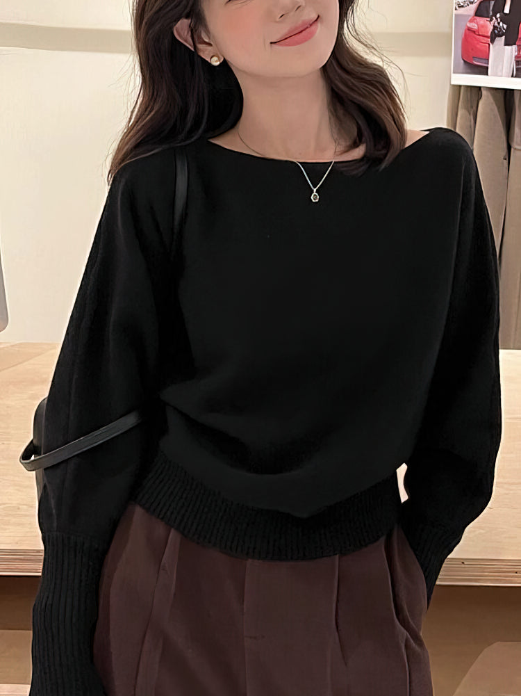 Long Sleeve Knitted Pullover, Thick Off Shoulder Sweater, Loose Casual Autumn Outwear for Women