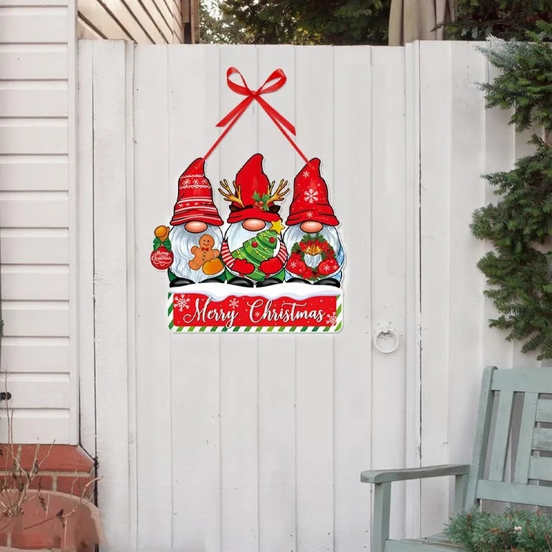 Christmas Door Hanger Snowman And Santa Claus Ornament Holiday Home Decoration Xmas Tree Hanging Pe 4