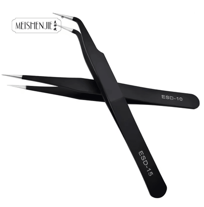 ProGlam Stainless Steel Curved and Straight Tip Tweezer Set for Eyebrows and False Lashes