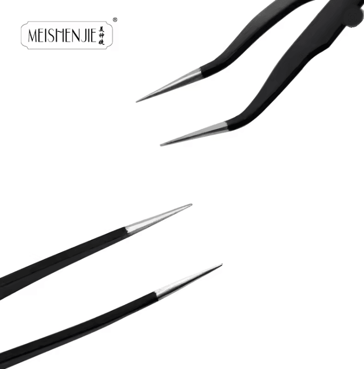 ProGlam Stainless Steel Curved And Straight Tip Tweezer Set For Eyebrows And False Lashes 1