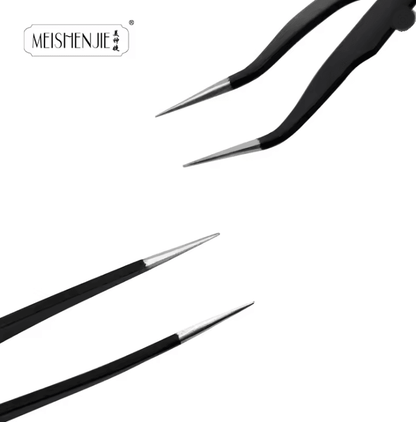 ProGlam Stainless Steel Curved And Straight Tip Tweezer Set For Eyebrows And False Lashes 1