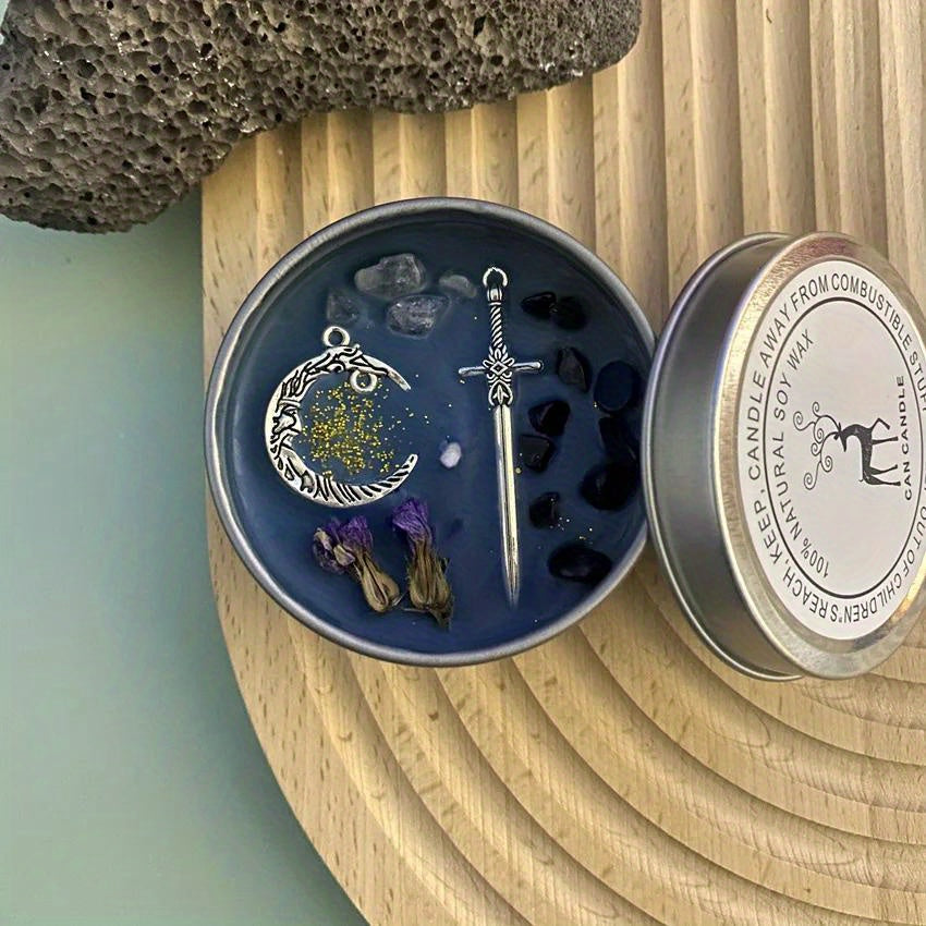 Handmade Aromatherapy Candles, with Crystal Dried Flowers, in an Antique Copper Silver Tin Can