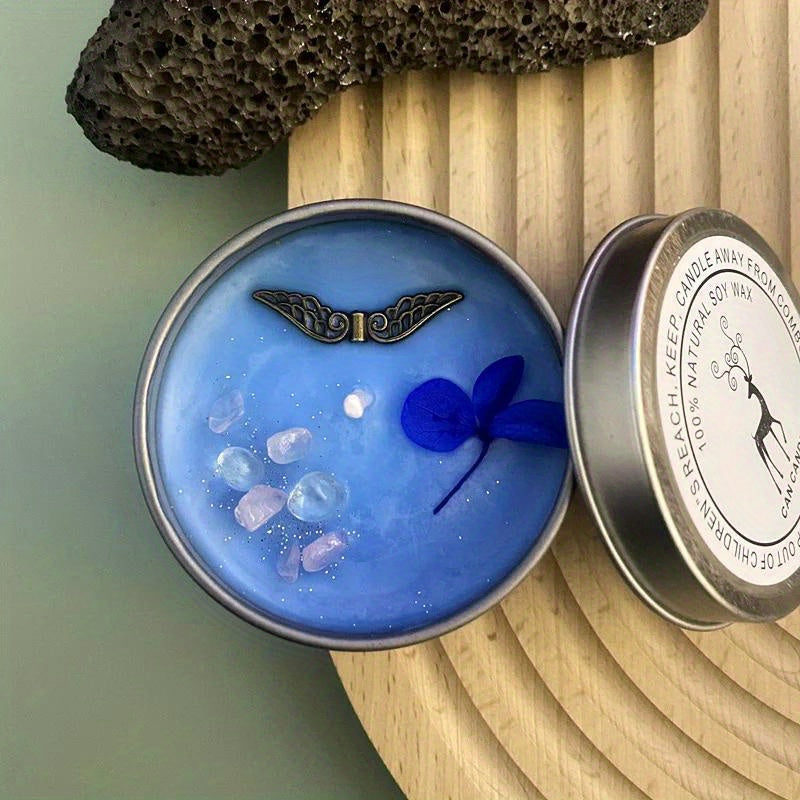 Handmade Aromatherapy Candles, with Crystal Dried Flowers, in an Antique Copper Silver Tin Can