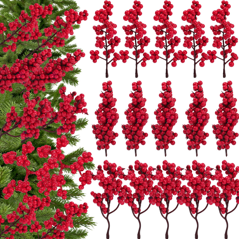 Cherry Stamen for Home Decor, Christmas Decoration Red Berry Branches, Wedding Wreath Flowers Accessory New Year Gift