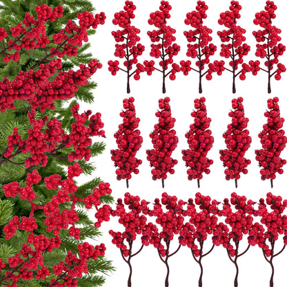 Cherry Stamen for Home Decor, Christmas Decoration Red Berry Branches, Wedding Wreath Flowers Accessory New Year Gift