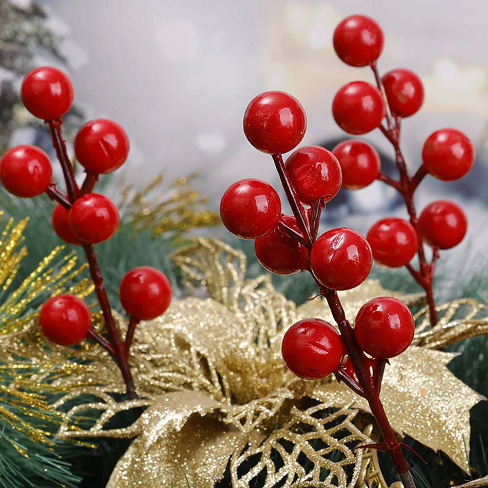 Christmas DIY Floral Wreath Ornament Artificial Berries Red Gold Silver Cherry Stamen Fake Berries  1