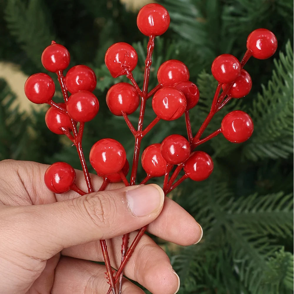 Christmas DIY Floral Wreath Ornament Artificial Berries Red Gold Silver Cherry Stamen Fake Berries  4