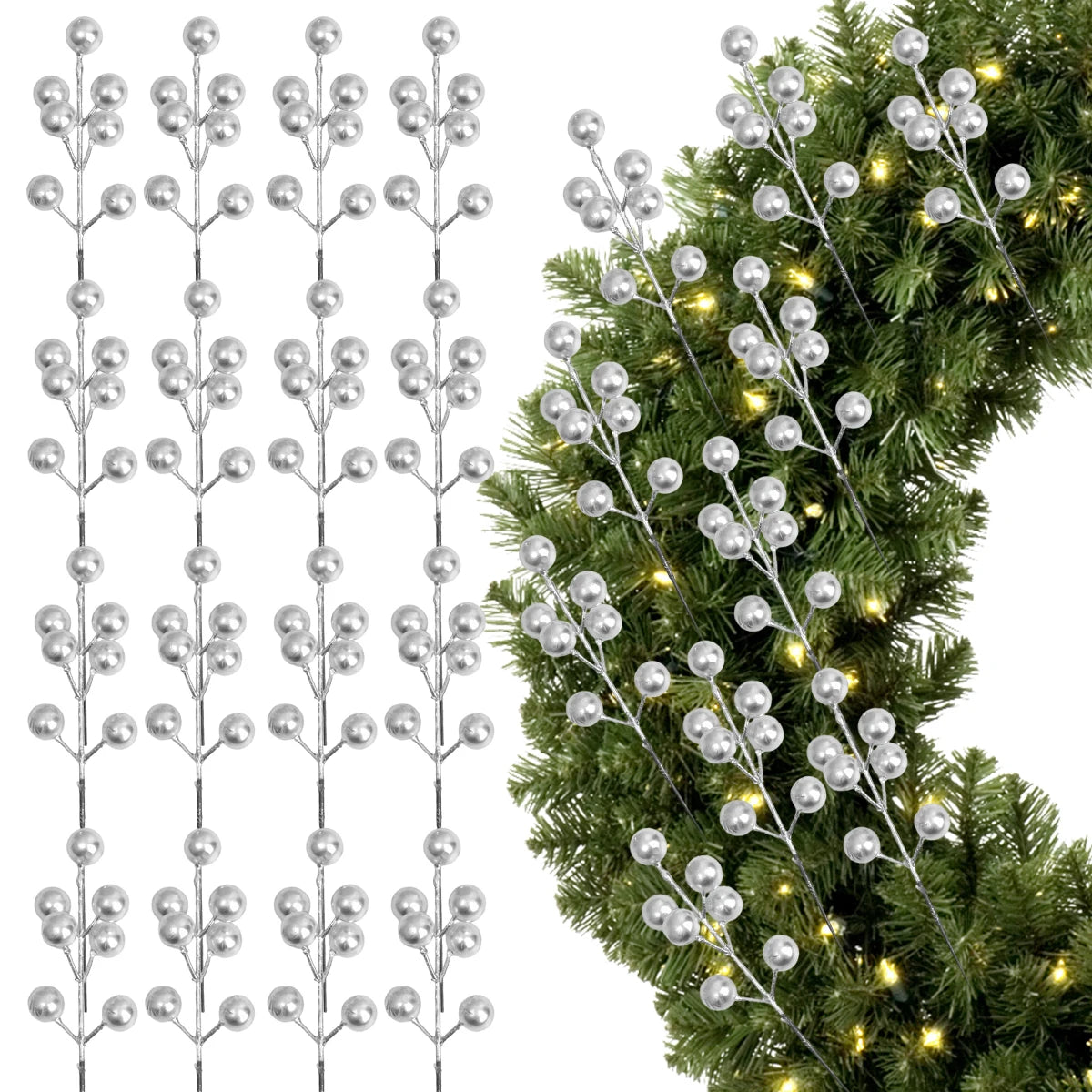 Christmas DIY Floral Wreath Ornament Artificial Berries Red Gold Silver Cherry Stamen Fake Berries  6