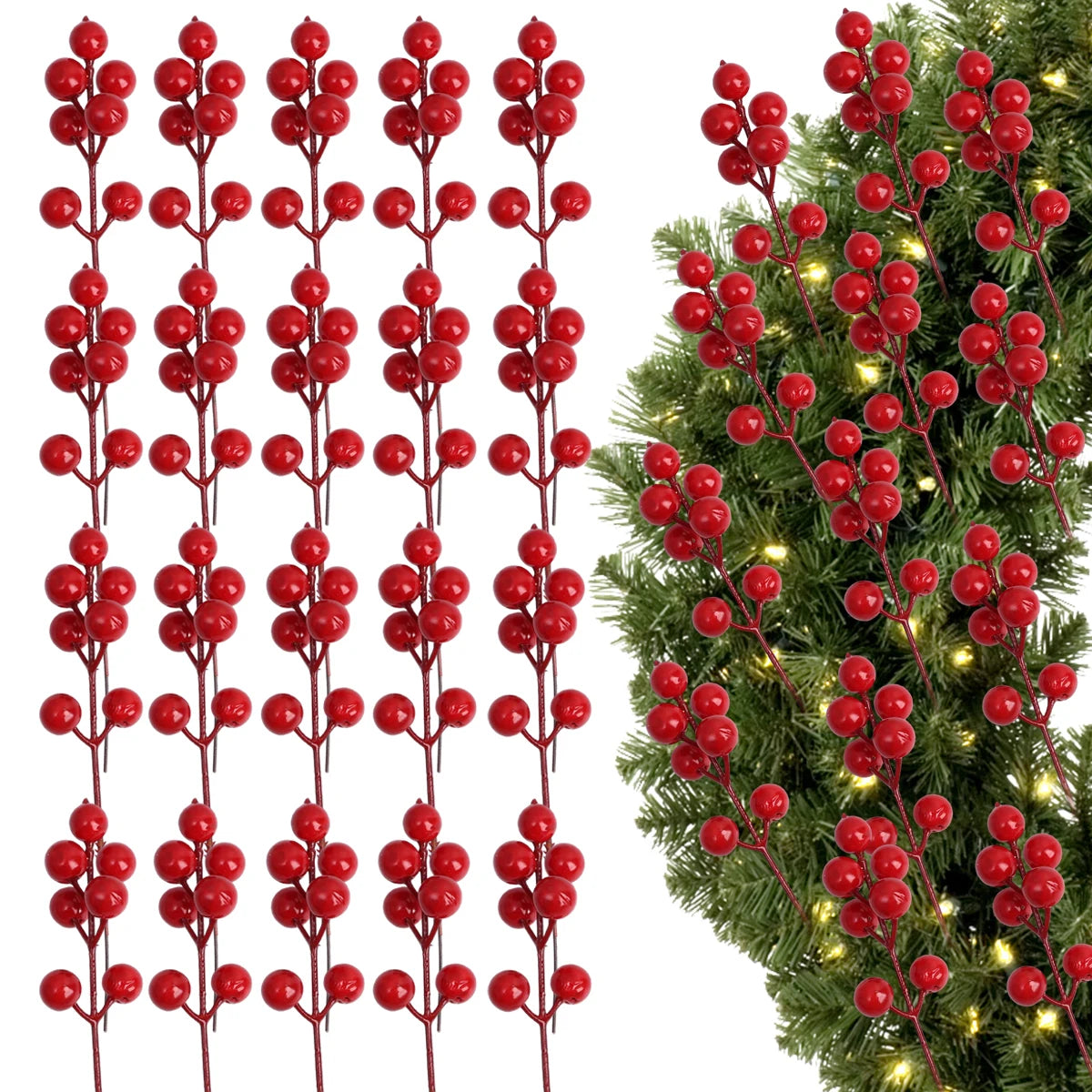 Christmas DIY Floral Wreath Ornament Artificial Berries Red Gold Silver Cherry Stamen Fake Berries  7