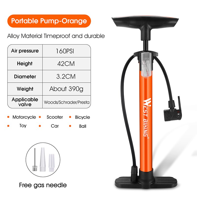 Cycling Floor Pump, High Pressure Air Pump, Schrader Presta Tire Ball Motorcycle Inflator