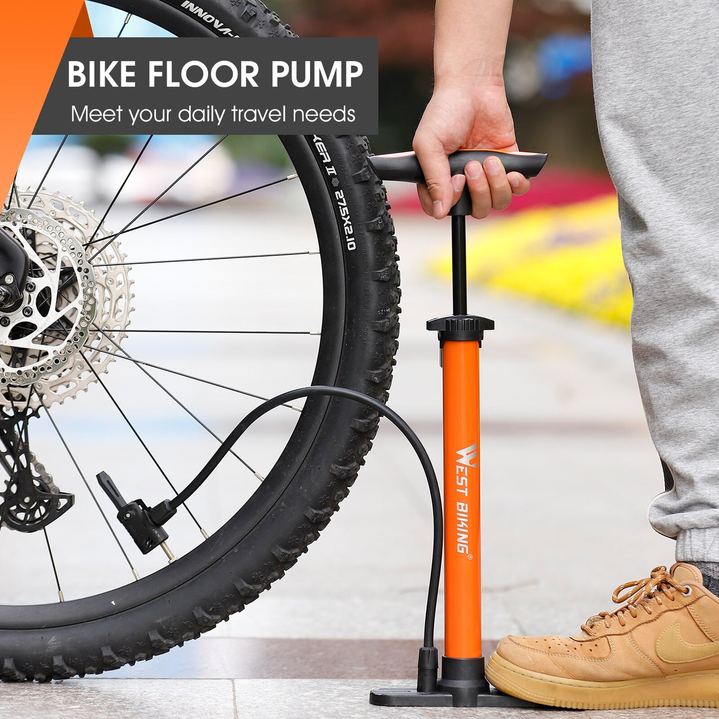 Cycling Floor Pump, High Pressure Air Pump, Schrader Presta Tire Ball Motorcycle Inflator