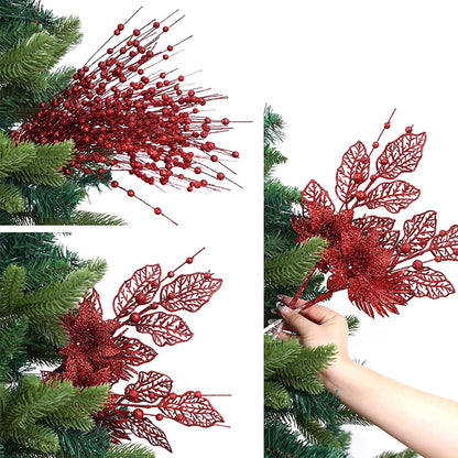 Christmas Decoration for Home, Artificial Glitter Berry Flower Branch, Tree and Party Supplies