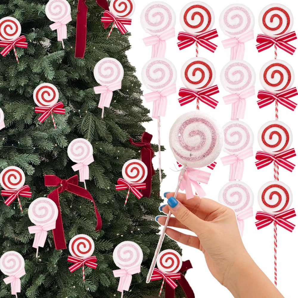 Christmas Tree Lollipop Pendants, Glittery Candy Cane Simulation Hanging Decoration, New Year Home Party Ornament