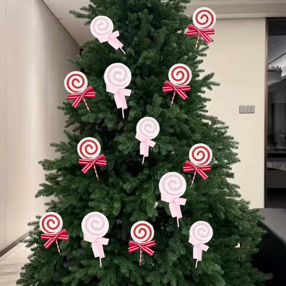 Christmas Tree Lollipop Pendants, Glittery Candy Cane Simulation Hanging Decoration, New Year Home Party Ornament