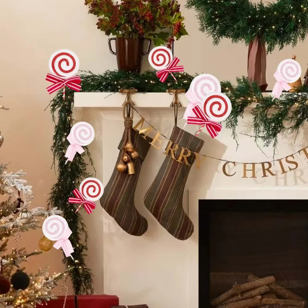 Christmas Tree Lollipop Pendants, Glittery Candy Cane Simulation Hanging Decoration, New Year Home Party Ornament