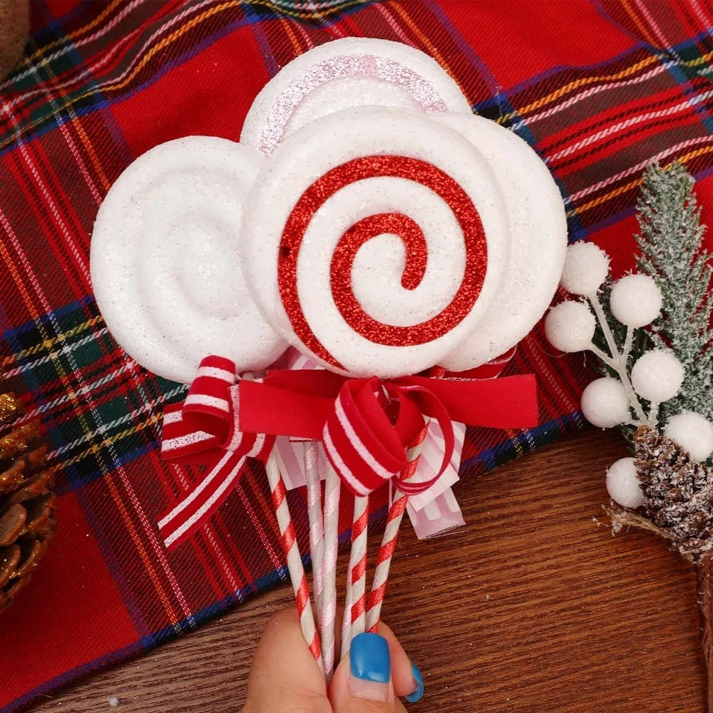 Christmas Tree Lollipop Pendants, Glittery Candy Cane Simulation Hanging Decoration, New Year Home Party Ornament