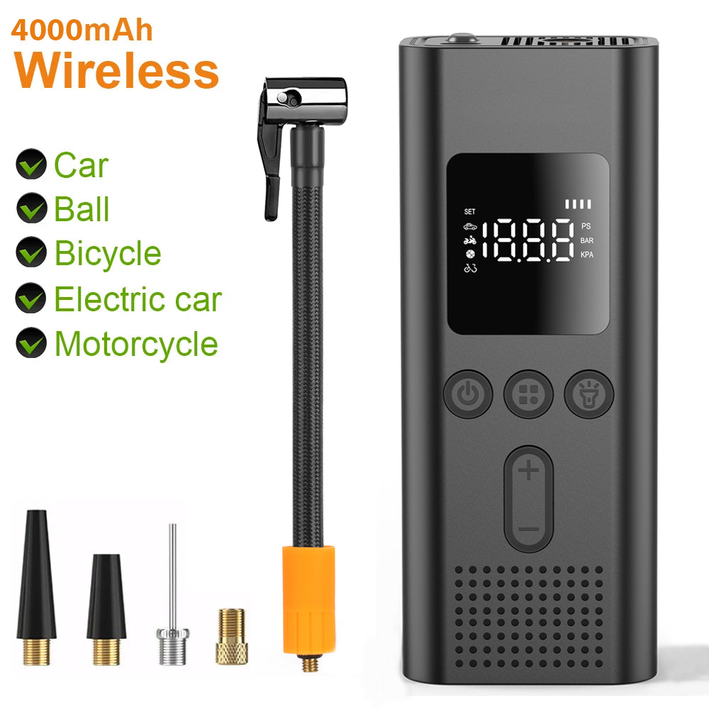 Portable Electric Tire Inflator, Wireless Air Pump, Car Motorcycle Bicycle Air Compressor