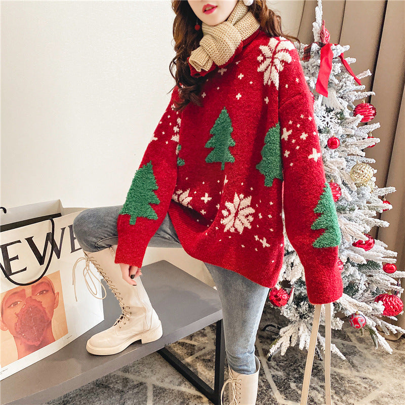 Womens Christmas Sweater, Snowflake Hoodie, Loose Fit Winter Top, Cozy Color Blocked Lazy Style