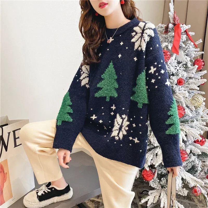 Womens Christmas Sweater, Snowflake Hoodie, Loose Fit Winter Top, Cozy Color Blocked Lazy Style