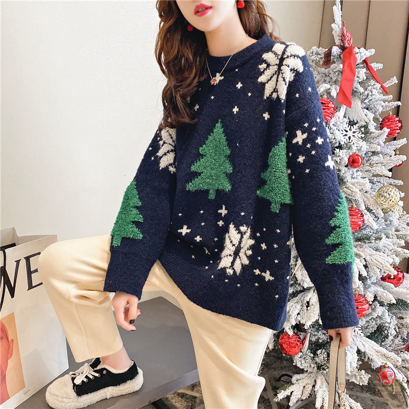 Womens Christmas Sweater, Snowflake Hoodie, Loose Fit Winter Top, Cozy Color Blocked Lazy Style