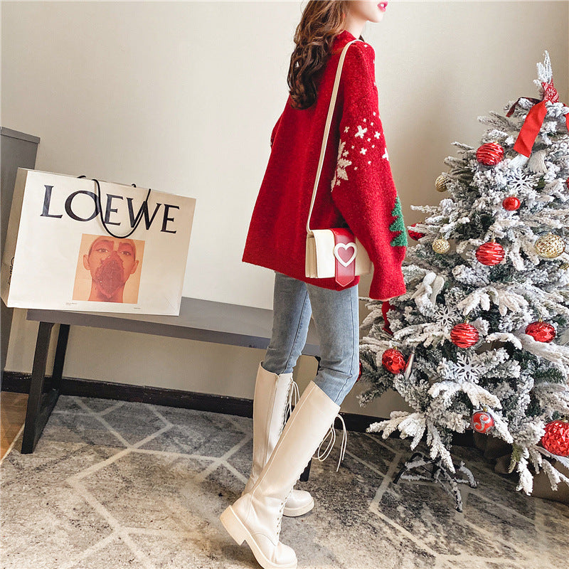 Womens Christmas Sweater, Snowflake Hoodie, Loose Fit Winter Top, Cozy Color Blocked Lazy Style