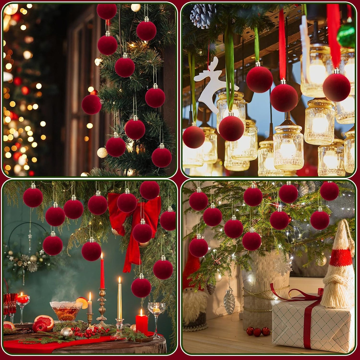 Velvet Christmas Balls Wine Red, Flocked Xmas Tree Pendents, Elegant Navidad Festival Ornaments, Party and Home Decor