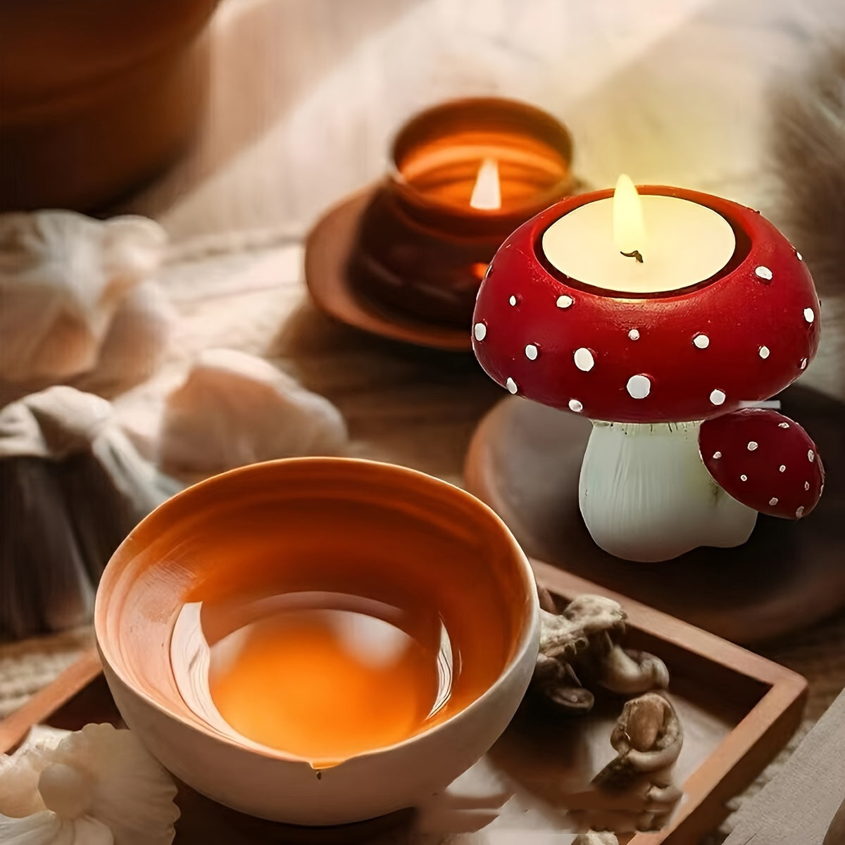 Simulation Mushroom Candle Holder Small Home Decoration Rustic Craft Ornament For Tea Lights 3